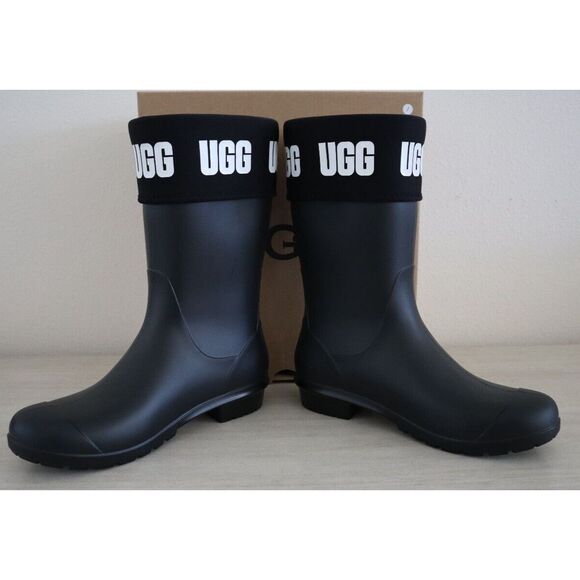 UGG 1110732 Women's Sz 5 Black Sienna Matte Graphic Logo Rubber Rain Boots - Picture 7 of 8